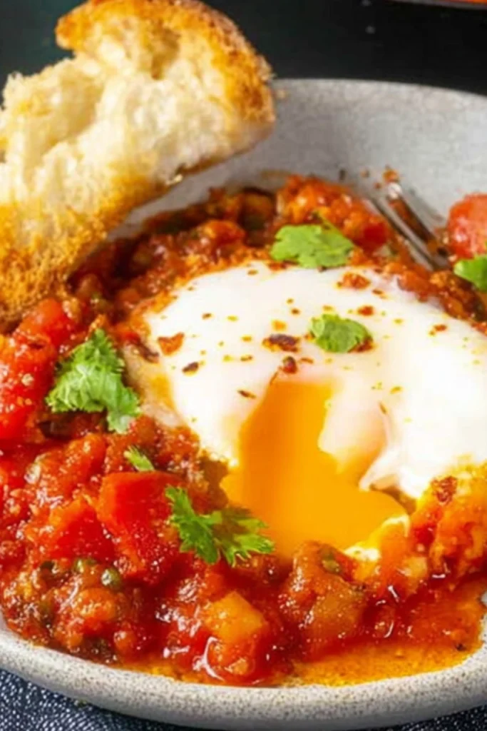 Shakshuka eggs poached in tomato sauce